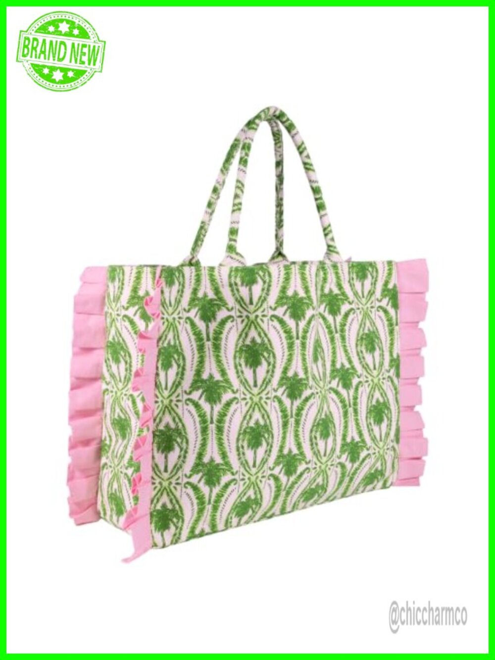 Lilly Pulitzer Ruffle Tote Bag Cotton Canvas Shoulder Carryall